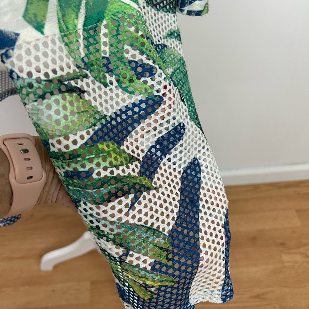 Chico’s Tropical Green Leaf Open-Front Swim Cover-Up/Kimono Size 3 - Picture 4 of 5